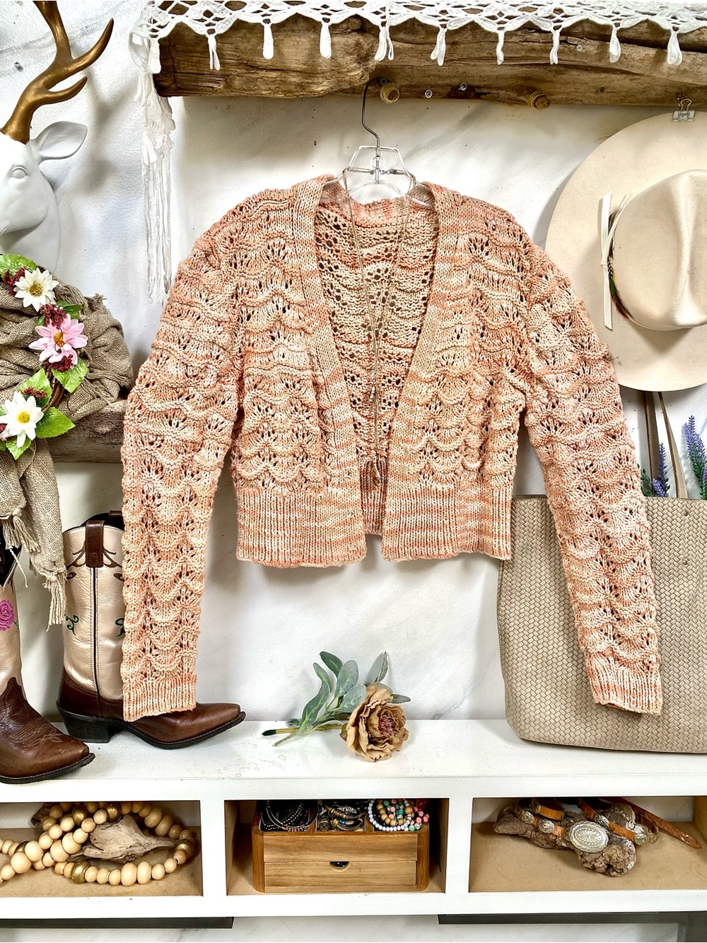 Artisan farmhouse rare boho knit w exaggerated sleeves prairie shabby chic vibe